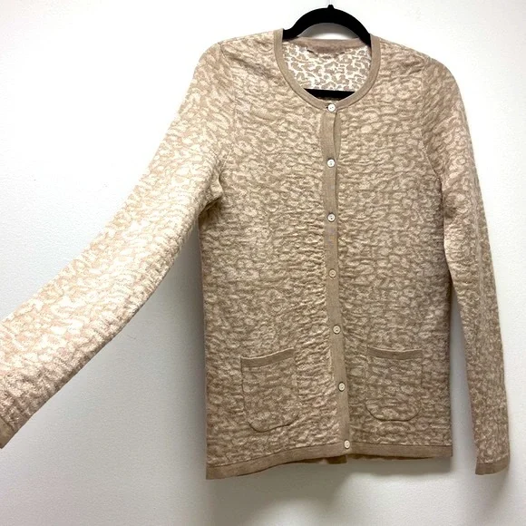 NWOT Anthropologie BELFORDShimmer‎ Cardigan Sweater Leopard Print Brow…